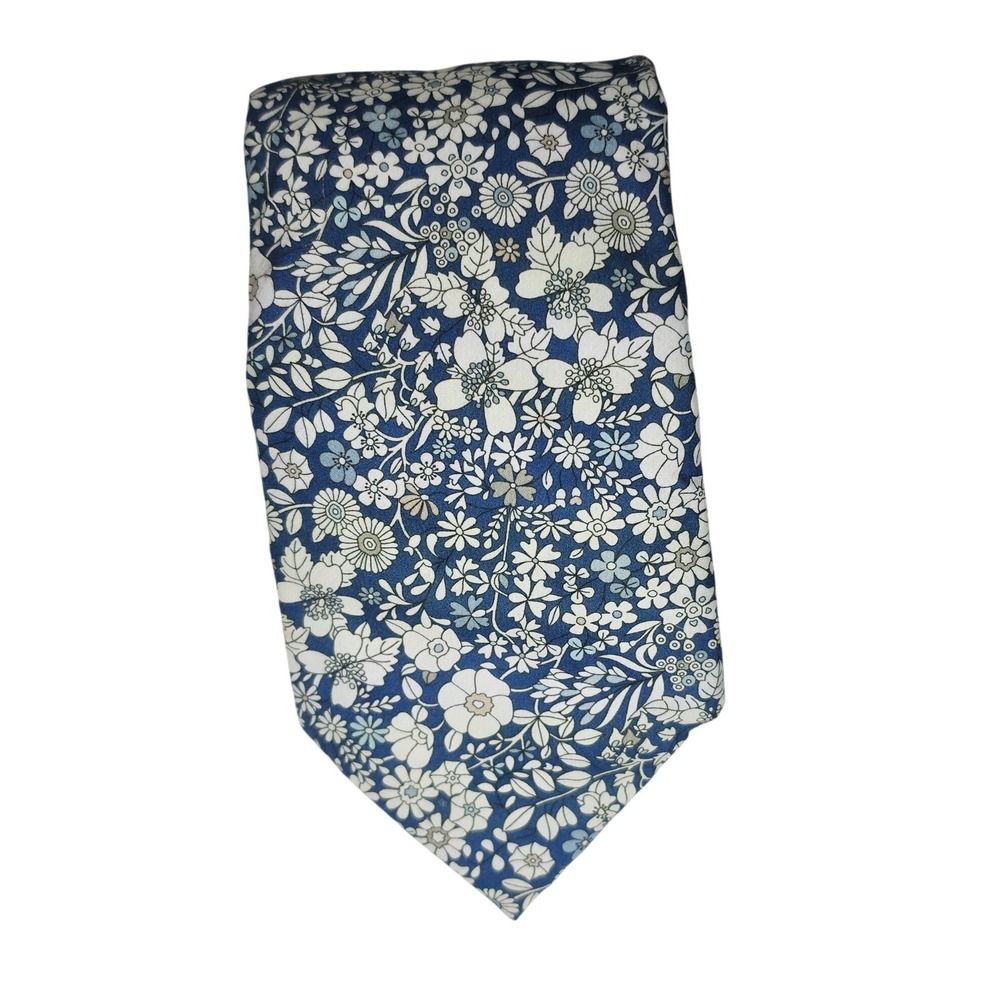 Trumbull Rhodes Necktie Men OS Blue Floral Liberty Art Fabrics Handmade USA